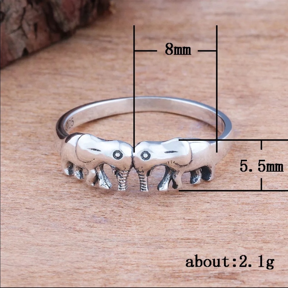 New 925 Silver Two Symmetric Lovely Elephant Ring - Picture 5 of 5